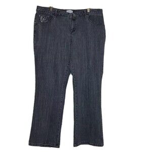 Venezia‎ Womens SZ 18 Mid Rise Jeans Embroidered Stretch Gray Casual Flare FLAWS